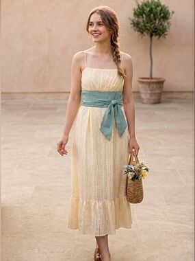 Plenty by Tracy Reese Anthropologie Lace Midi Dress‎ Bow Sash Belt Romantic Boho